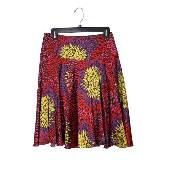 Trina Turk Abstract Floral Red Patterned Silk Blend Midi‎ Twirl Circle Skirt 6 - Picture 1 of 9